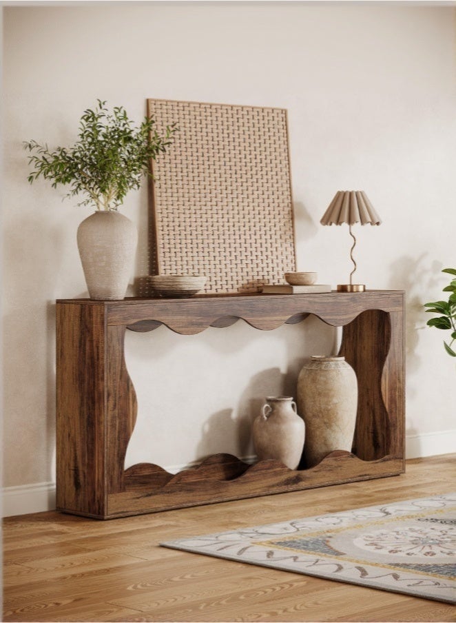 WALALLA 160cm Farmhouse Console Table with Storage, Couch Table Behind Sofa, Long Entryway Sofa Station, Narrow Console Stand, Hallway Stand for Entryway Living Room, Brown - Image 1